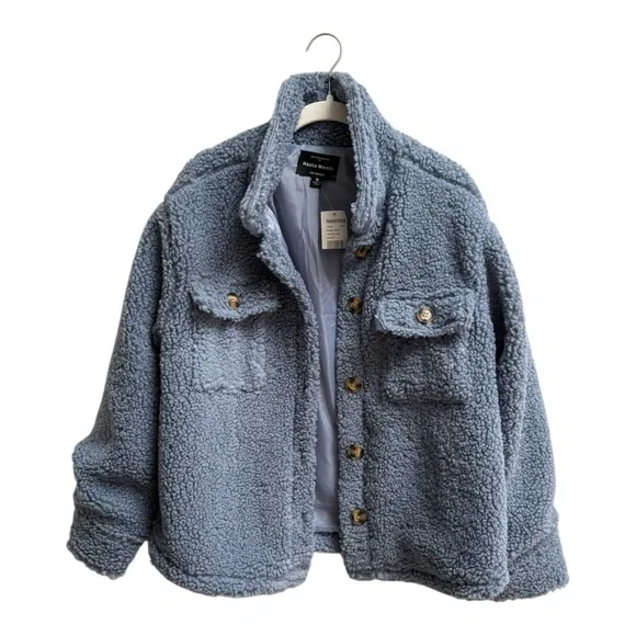Haute Monde Cozy Blue Teddy Fleece Barn Jacket Button Up Shirt Jacket Sz M NWT - Picture 5 of 16